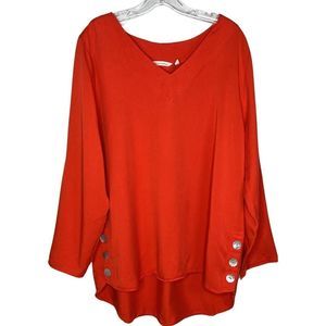 Soft Surroundings Shirt Womens XL‎ Red Tunic Top Buttons Boho Minimal Lagenlook